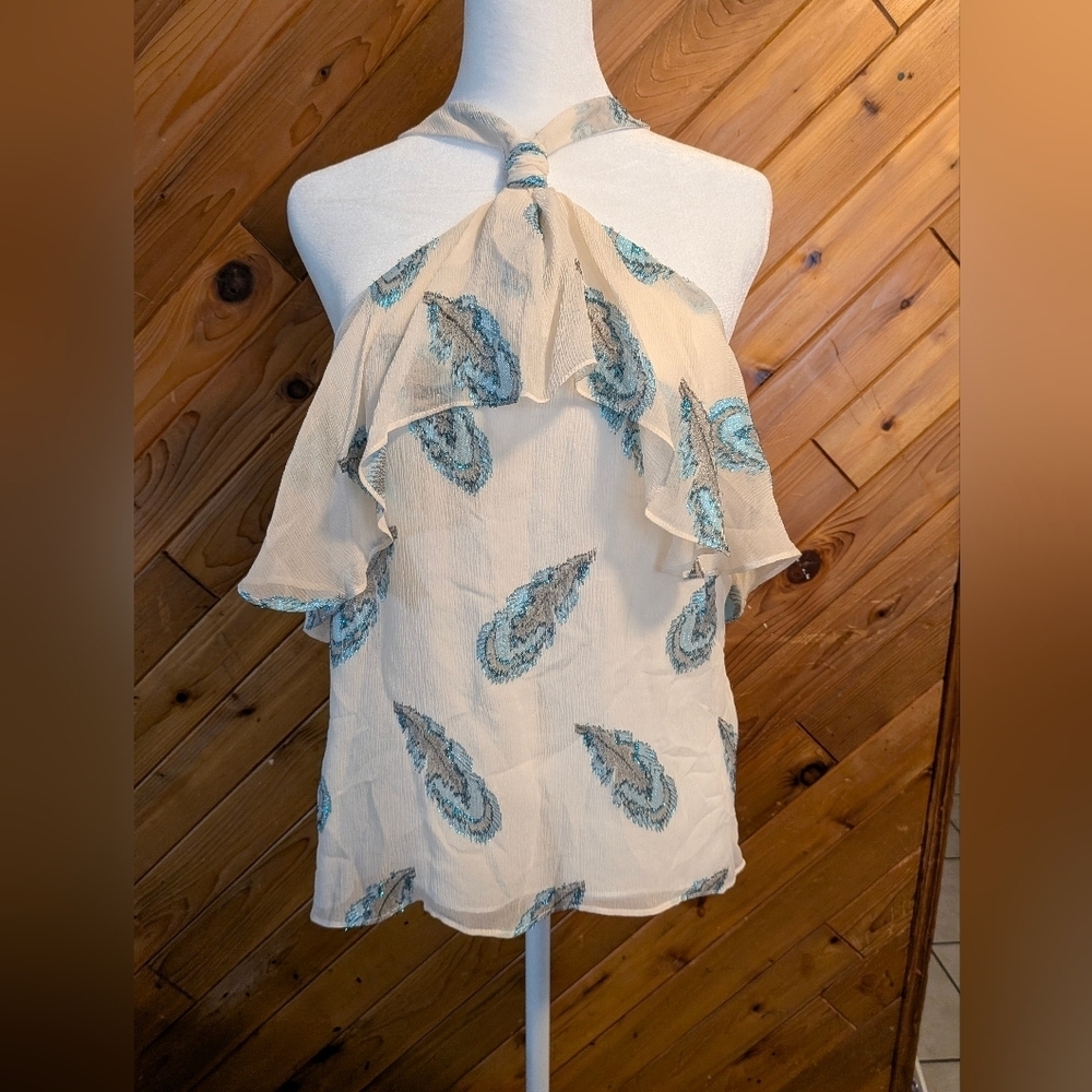 Ramy Brook White and Blue Halter Blouse Size XS - Picture 2 of 7